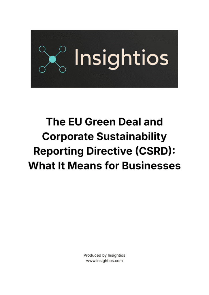 Insightios report cover on CSRD and EU Green Deal sustainability reporting requirements